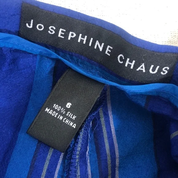 Pure Silk Blue Slimming Vertical Stripe Crop Pant Soft Pants Designer Trousers 6 - Picture 4 of 9